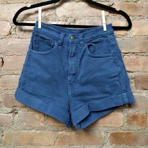 American Apparel Blue Denim High-Waist Cuff Shorts